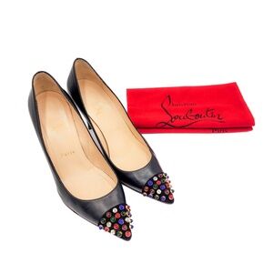 Christian Louboutin Black Leather Jewel Studded Pumps EU 38